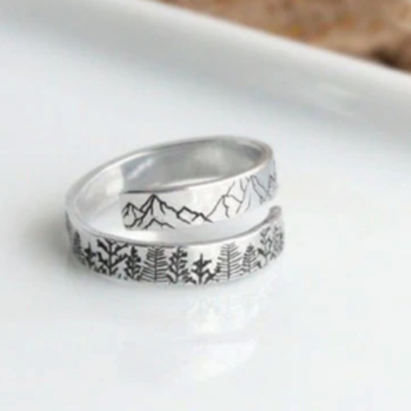 FREE SHIPPING Silver Mountain Cuff Bracelet & Wrap Ring, adjustable, NEW - Picture 4 of 7